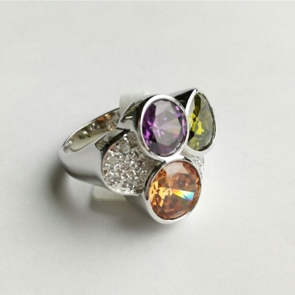 Multi stone cocktail ring 14k white gold size 7 🆕 - Picture 5 of 5